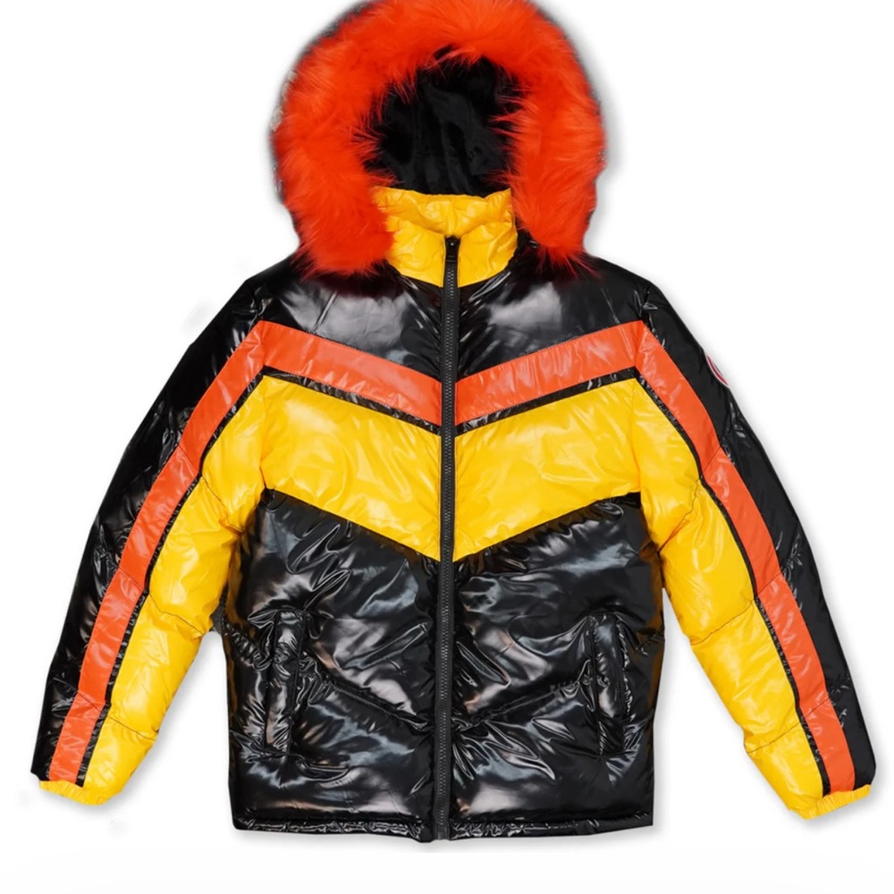 MAKOBI MK - M7730 MICHAEL PU COATED PUFFER JACKET -BLACK/ORANGE Size XXL